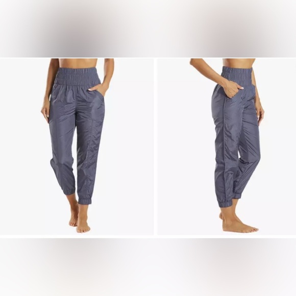 Free People Movement M dark purple joggers warm-up style smocked high-rise waist - Picture 1 of 11